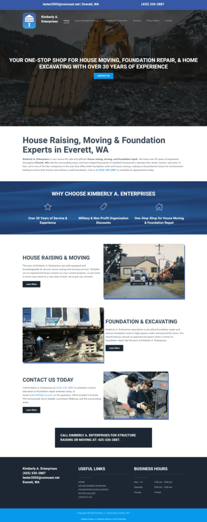 Home Excavation Services Website Everett, WA 98201