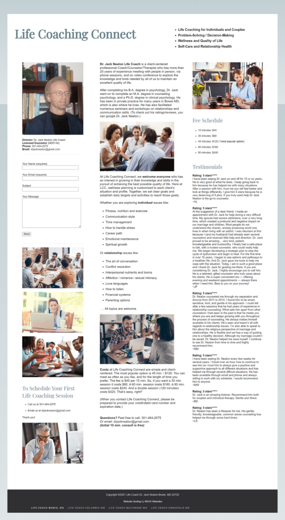 Life Coach Website Bowie, Maryland 20715